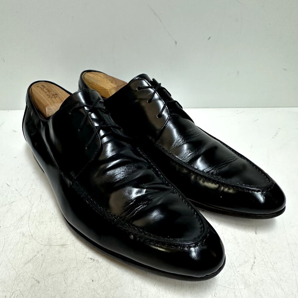 VERY GOOD Gucci Polished Black Derby Apron Toe 181807 Made in Italy UK 9 US 10 D